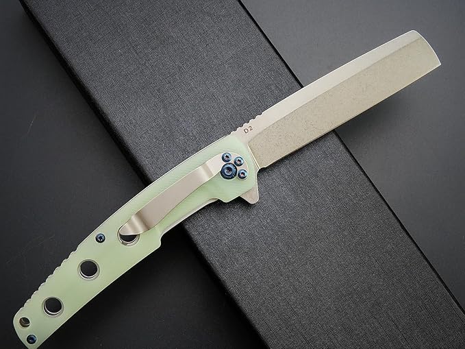 Eafengrow EF941 EDC Pocket Folding Knife D2 Steel Blade G10 Handle Pocket Clip with safety liner lock for Camping Survival Outdoor(Jade)