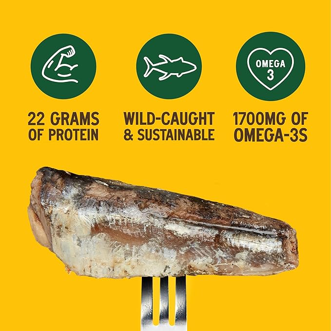 Season Sardines in Extra Virgin Olive Oil - Wild Caught, 22g of Protein, Keto Snacks, More Omega 3's Than Tuna, Kosher, High in Calcium, Canned Sardines - 4.37 Oz Tins, 24-Pack