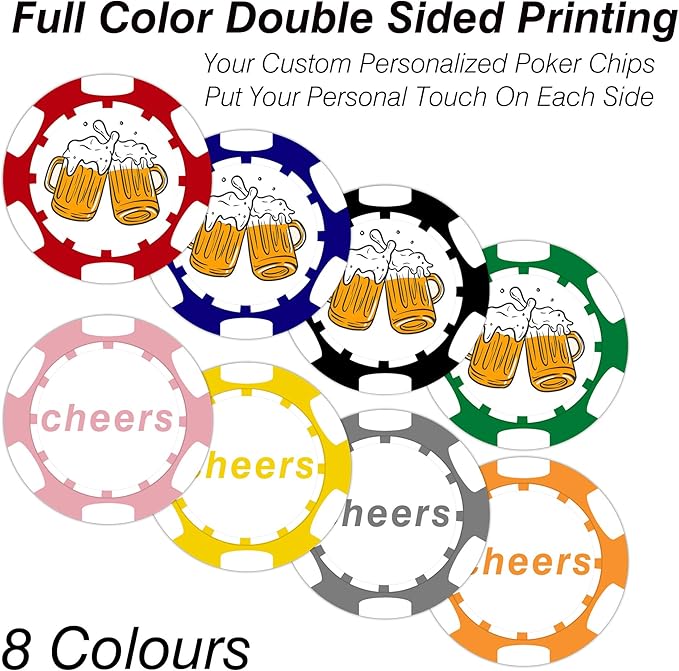 Custom Poker Chips 50 Pcs, Personalized Full Color Chips with Your Logo, Text, or Design, 11.5g Casino Chips for Gifts, Business Cards and Events