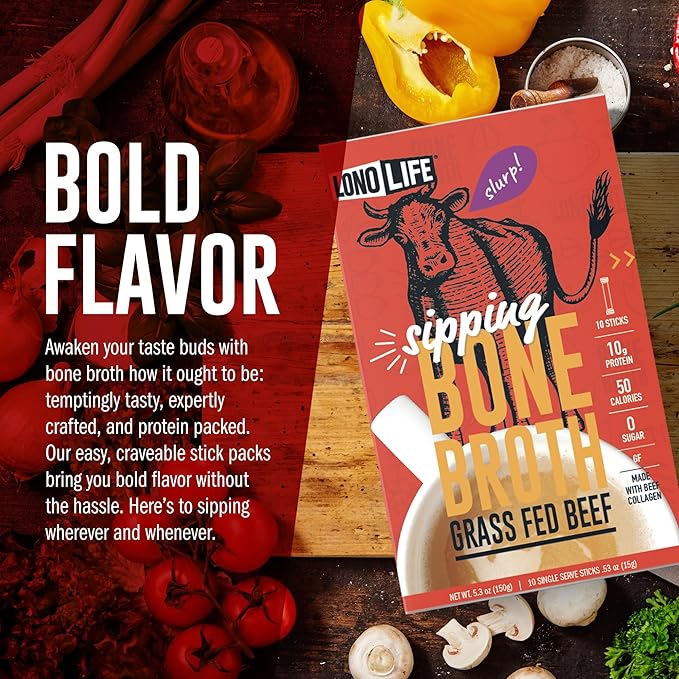 LonoLife Beef Bone Broth Powder Mix | Grass-Fed, 10g Protein | Collagen-Rich, Keto & Paleo Friendly | Natural Ingredients | 8oz Bulk Container (15 Servings)