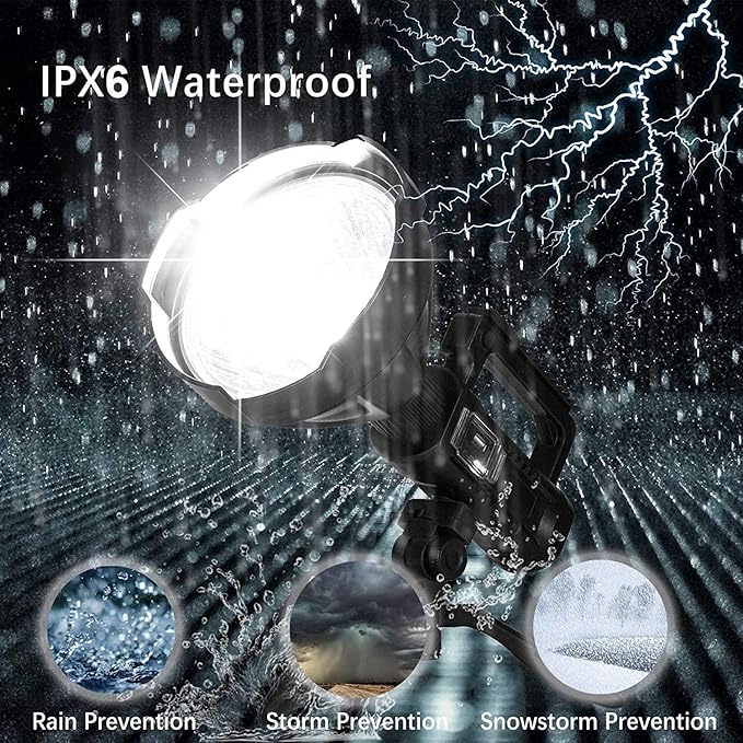 Rechargeable Spotlight Flashlight High Lumens, 3000 Lumens Super Bright Led Searchlight with Tripod and USB Output, IPX5 Waterproof 4 Modes Handheld Spotlight for Camping Hiking