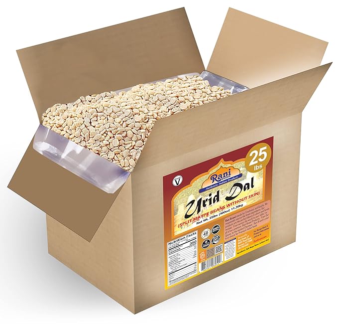 Rani Urid/Urad Dal (Split Matpe Beans Skinless) Indian Lentils 400oz (25lbs) 11.36kg Bulk Box ~ All Natural | Gluten Friendly | Non-GMO | Kosher | Vegan | Indian Origin