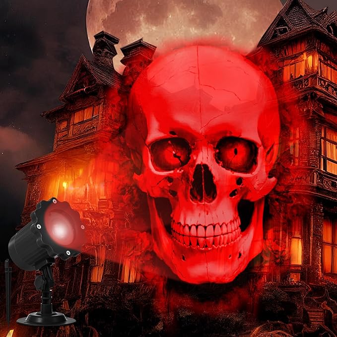 Treela Halloween Projector Lights Outdoor Indoor Dynamic Ghost Skull Lights Decoration Outside LED Landscape Lamp for Holiday Garden Supplies(Red,Skull)