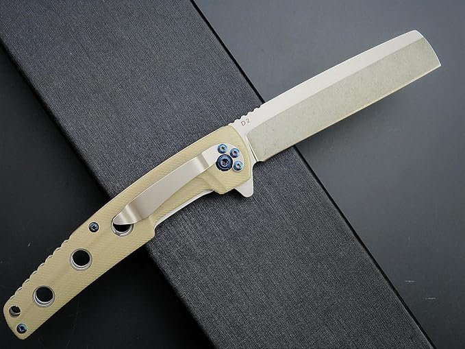 Eafengrow EF941 EDC Pocket Folding Knife D2 Steel Blade G10 Handle Pocket Clip with safety liner lock for Camping Survival Outdoor(Desert)