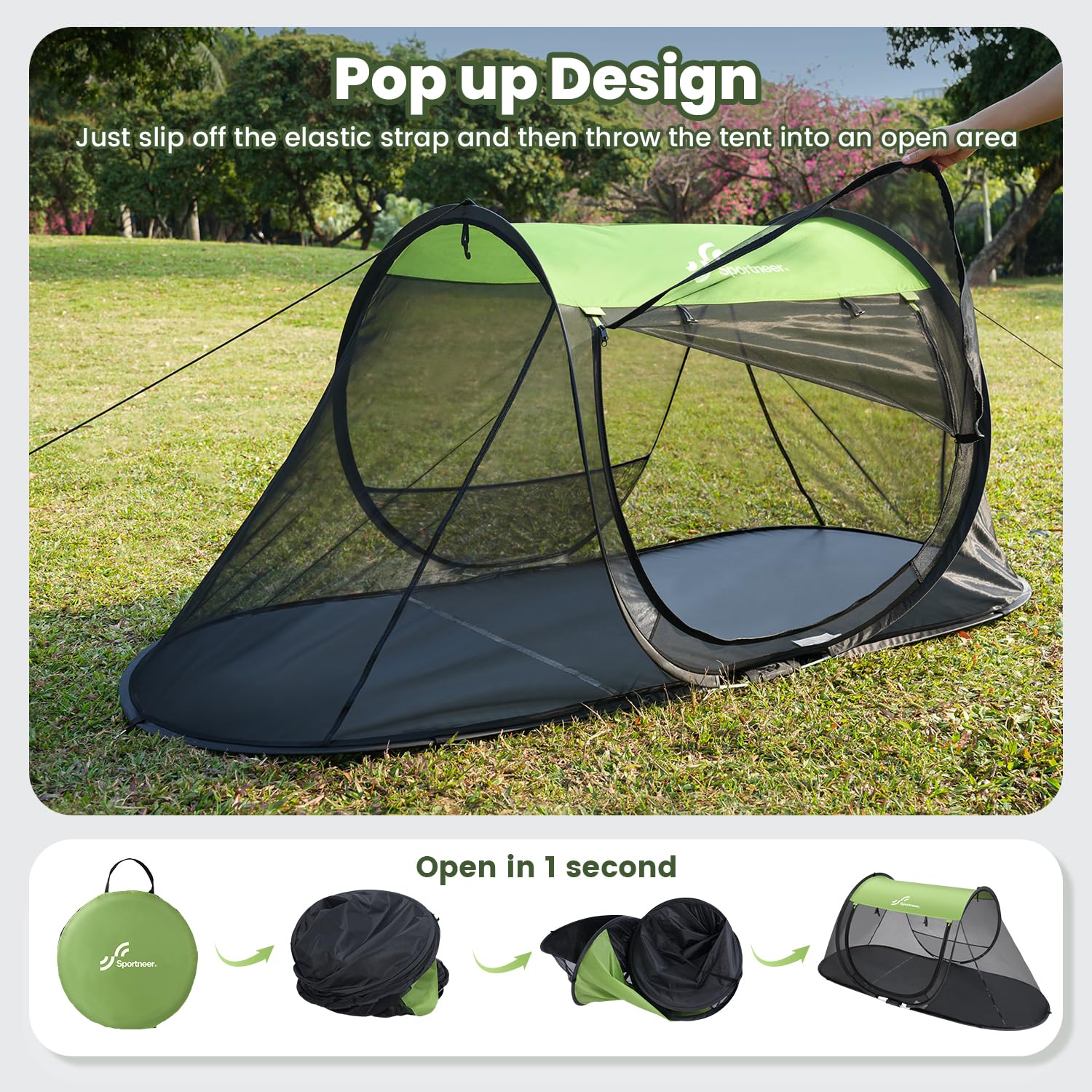 Sportneer Pop-Up Mosquito Net Tent, Instant Setup Camping Shelter for Cot or Ground, Breathable