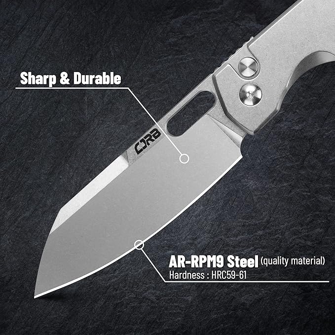CJRB Pocket EDC Knife Ekko(J1929) Button Lock Small Folding Knife AR-RPM9 Steel Blade and Silver Stainless Steel Handle Outdoor for Men Women