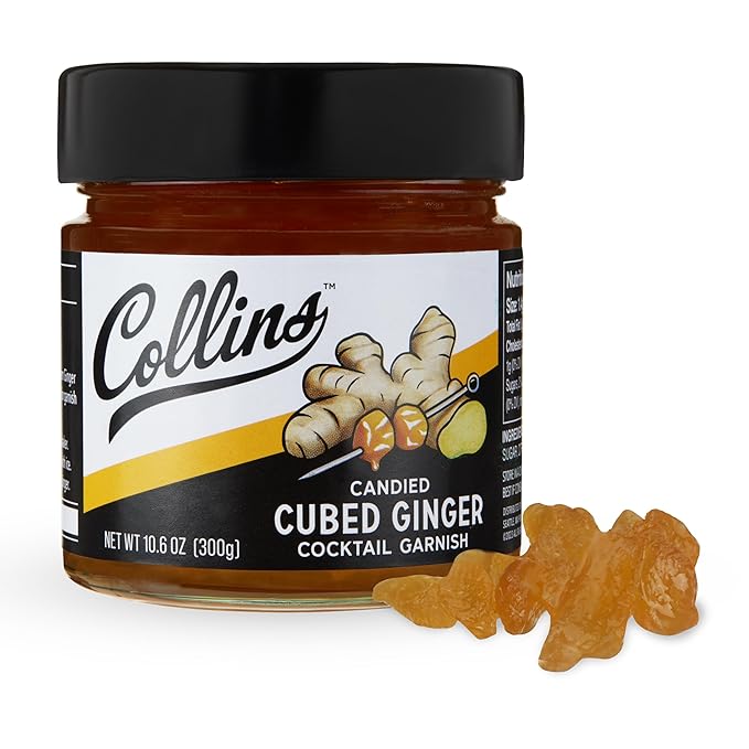 Collins Candied Ginger in Syrup for Cocktails, Gluten Free Skinny Cocktail Garnish for Whiskey, Rum, Martini, Mojito, Gin, Moscow Mule, Tea, Desserts, Baking, Home Bar, 10.6 oz, Set of 1