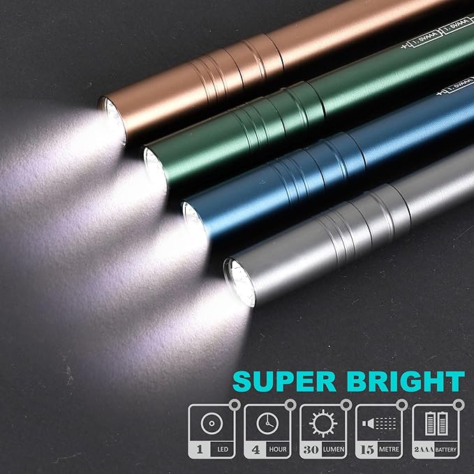 FASTPRO 6-Pack Pen Light, Aluminum LED Penlights with Batteries Included & Pre-Installed, Pocket Pen Flashlight for Inspections, Repairs, Camping and Emergencies
