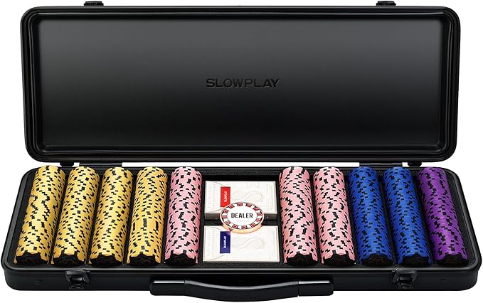 SLOWPLAY Nash 14g Clay Poker Chip Set Black Gold Edition??500PCS Core Set for Texas Hold?™em | Numbered Chips: 5, 25, 100, 500 | Premium Case with Durable German Polycarbonate Shell