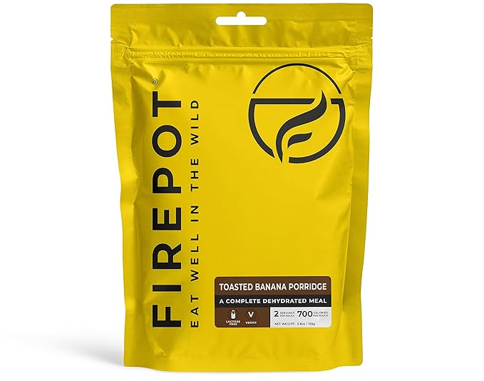 FIREPOT Toasted Banana Porridge - Healthy Plant Based Dehydrated Camping & Backpacking Meals (2 Servings)