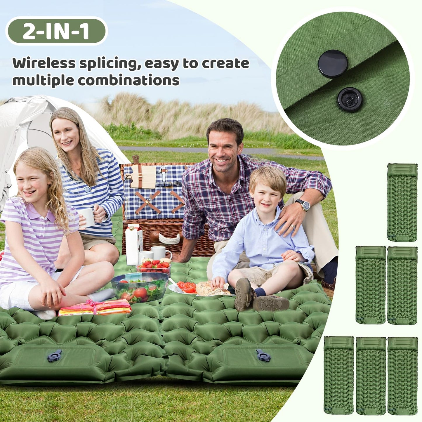 Yewkoisl Sleeping Pad,Inflatable Camping Mat with Pillow & Foot Pump-Green