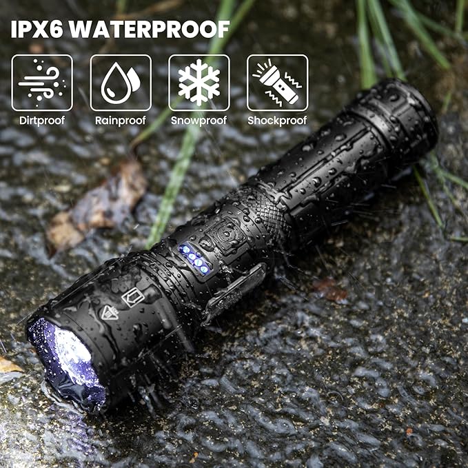 Flashlight Rechargeable LED High Lumens 2, 99,000lm Pack Bright Flash Lights with 7 Modes, Powerful Waterproof Handheld Linterna for Home, Camping, Outdoor