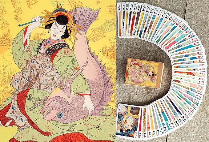Vintage Japan Playing Cards (Poker Deck 54 Cards All Different) Vintage Japan Engraving Watercolor Art Posters