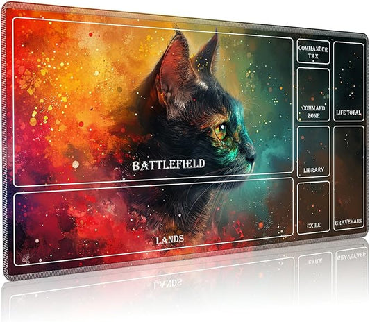 Playmat for MTG with Magic Zones, 24 x 14 inches Game Play Mat for MTG TCG, Trading Card Game Play Mat Desk Mats with Stitched Edges Non-Slip Base, Galaxy Cat
