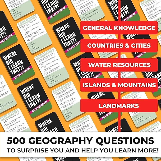 QUOKKA Trivia Card Game with 500 Questions in Geography ??Trivia Games for Adults, Teens, and Families ??Trivia Cards with Answers ??Great Board Games Trivia for Family Party and Game Night