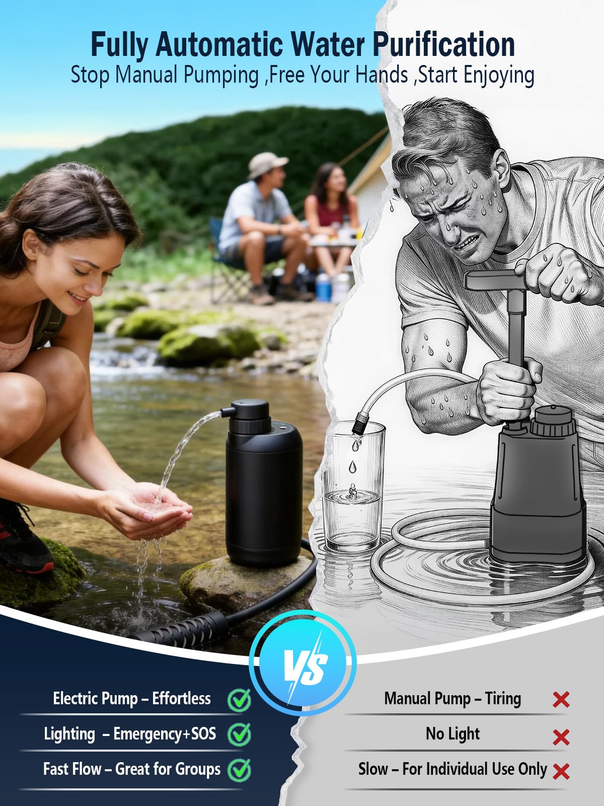 Electric Portable Water Filter for Camping, Hiking, Backpacking, Travel & Emergency Preparedness
