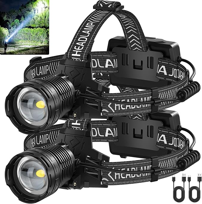 Rechargeable Headlamp, 3000 Lumens LED Head Lamp with 3 Light Modes, USB Rechargeable, 90°Adjustable, Waterproof, Super Bright Headlamps for Adults Camping Running Biking (?ATTERY Included)