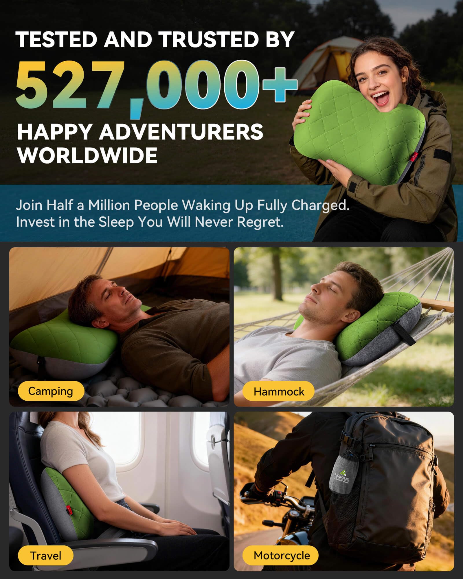 Hikenture Camping Pillow with Removable Cover, Ultralight Inflatable Pillow