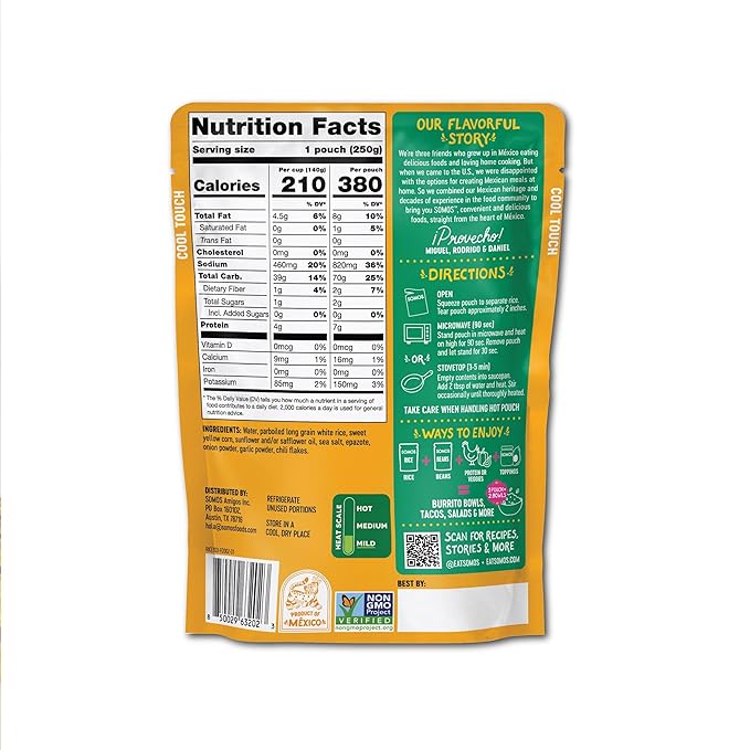 SOMOS Mexican Street Corn White Rice ??Gluten Free, Non-GMO, Vegan & Microwavable Meals Ready to Eat - Delicious, Healthy & Convenient - Perfect for Burrito Bowls, Tostadas & More | 8.8 oz (Pack of 6)