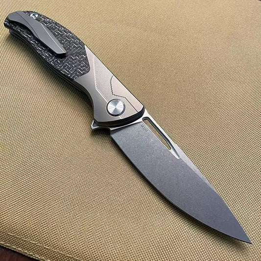 3.75" Customized Pocket knife Frame lock Folding knives Stonewash M390 Blade with Titanium+Carbon