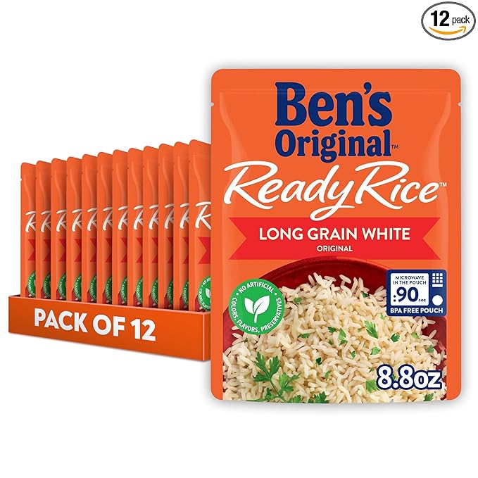 BEN'S ORIGINAL Ready Rice Original Long Grain White Rice, Easy Dinner Side, 8.8 oz Pouch (Pack of 12)