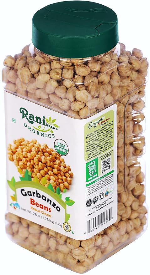 Rani Organic Garbanzo Beans (Kabuli Chana) 28oz (800g) PET Jar ~ All Natural | Vegan | Gluten Friendly | NON-GMO | Indian Origin | USDA Certified Organic
