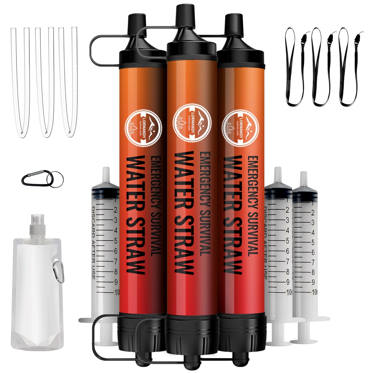 Lormandy Water Filter Straw 3 Pack - Outdoor Camping & Hiking Survival Gear