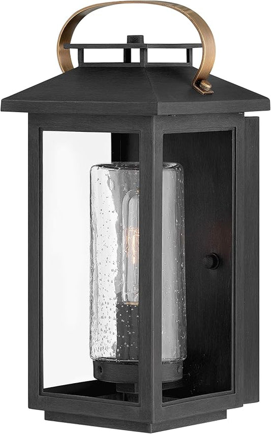 Hinkley Atwater Medium Wall Mount Outdoor Lantern - Composite, Clear Seedy Glass, Anti-Fade, LED Included - Black Finish