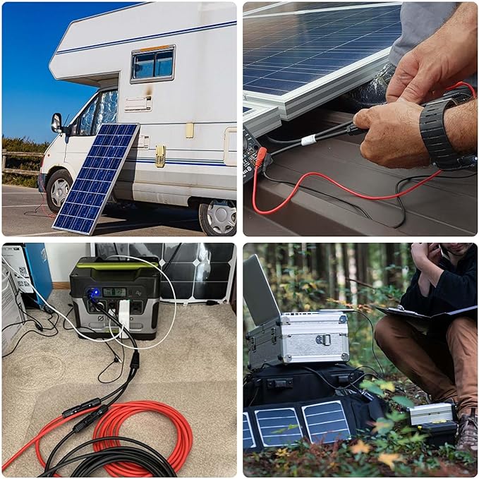 iGreely Solar Panel Connector Cable,10AWG SAE to Male & Female Adapter PV Extension Cable Wire for RV Solar Panel DC Power Battery Charger with SAE Polarity Reverse Adapter 6M/20Ft