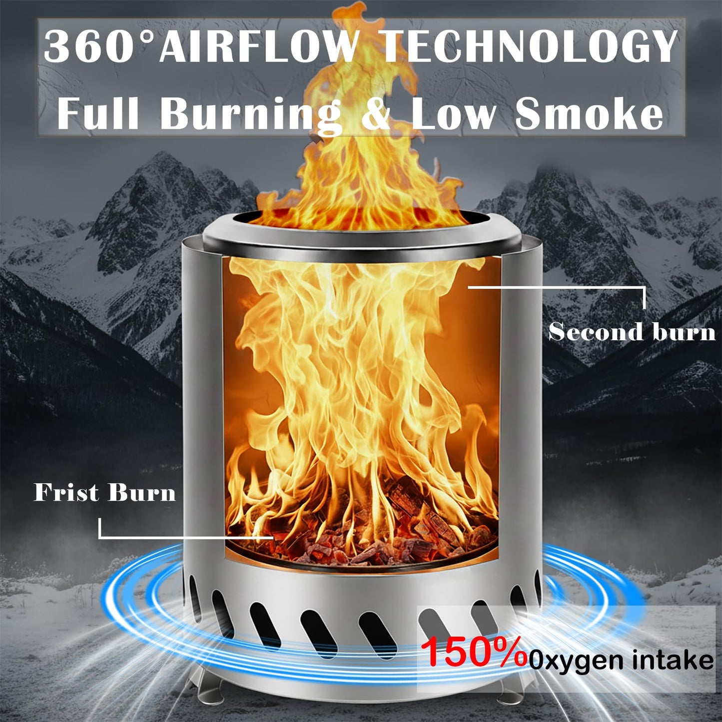 9.7 x 7.1 Inch Tabletop Fire Pit by AmazStove, Low Smoke Camping Stove for Outdoor Safe Burning