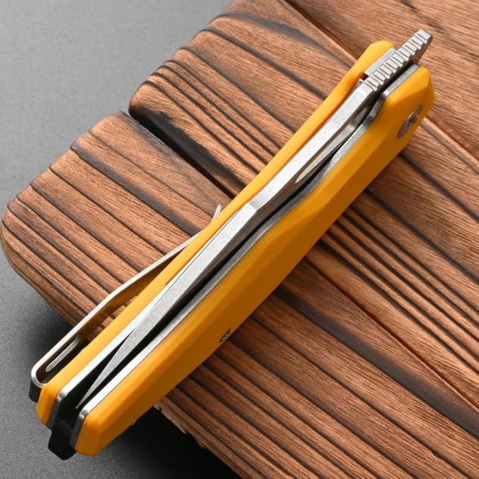 FF21 Folding Pocket Knife,VG10 Steel Blade G10 Handle Full Tang Knife for Outdoor Activities Camping Hunting Fishing(Yellow)