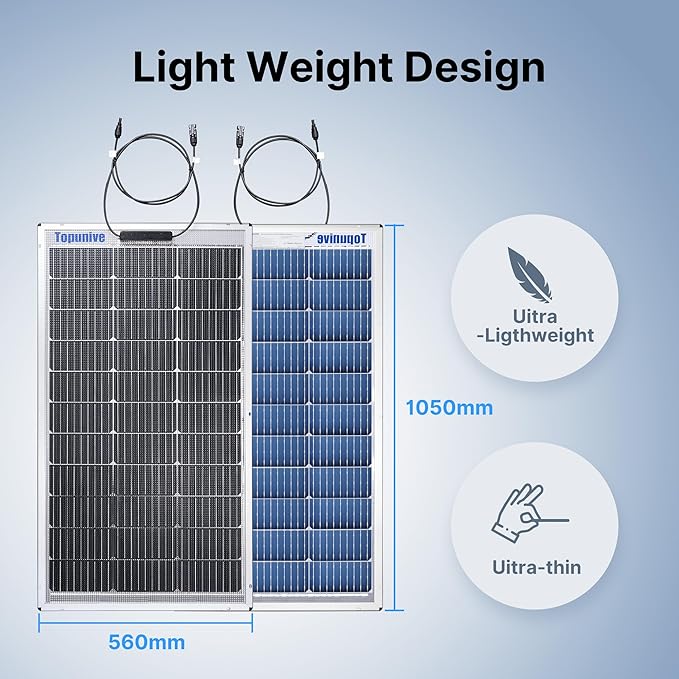 Bifacial 100W 12V Solar Panel 9BB Monocrystalline Cell 12 Volt for Marine RV Trailer Boat Cabin Van Car Uneven Surfaces 12V Battery Charge