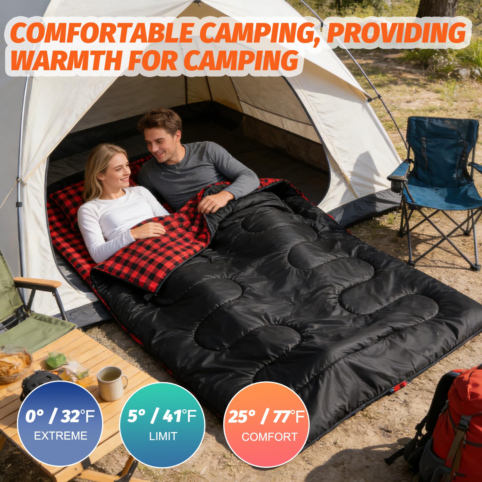 Swtmerry Flannel Double Sleeping Bag for Adults with 2 Pillows Cold Weather, Big & Tall Queen Size