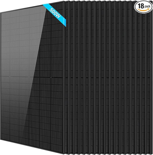 SUNGOLDPOWER 18PCS 500W Solar Panels Monocrystalline UL 61730, Grade A Solar Cell, Waterproof IP68, High Efficiency Solar Panel On/Off Grid Supplies for RV, Tiny house, Marine, Household (Total 9000W)
