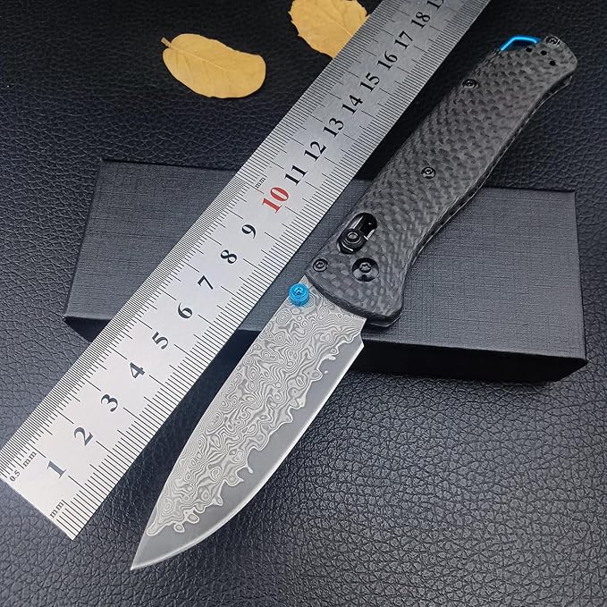 Folding Pocket Knife,3.15" Damascus Steel Knife, Black Carbon Fiber Handle with Pocket Clip for EDC. (Damascus)