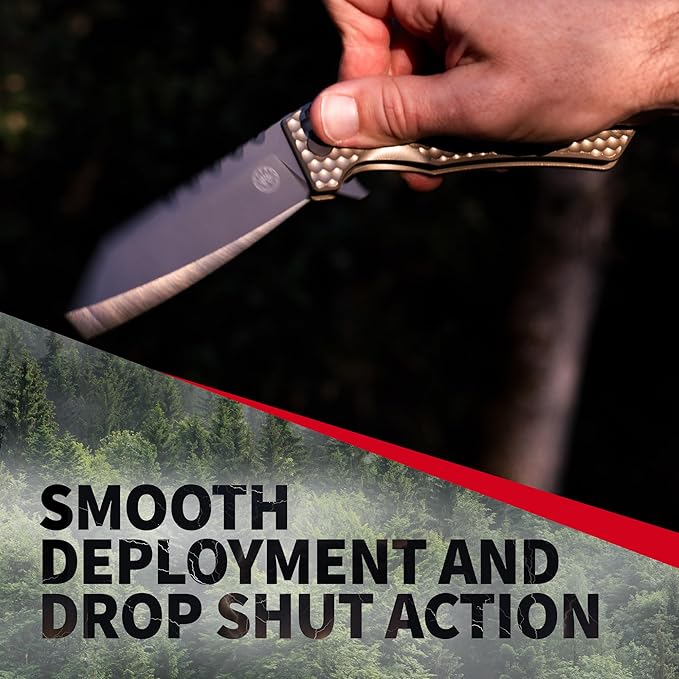 Off-Grid Knives - MAMBA V3, Large EDC Knife with MagnaCut Blade Steel, Titanium Scales and Hardware, Manual Ball Bearing Flipper, Four Finger Grip, Deep Pocket Carry (Coyote Gold)