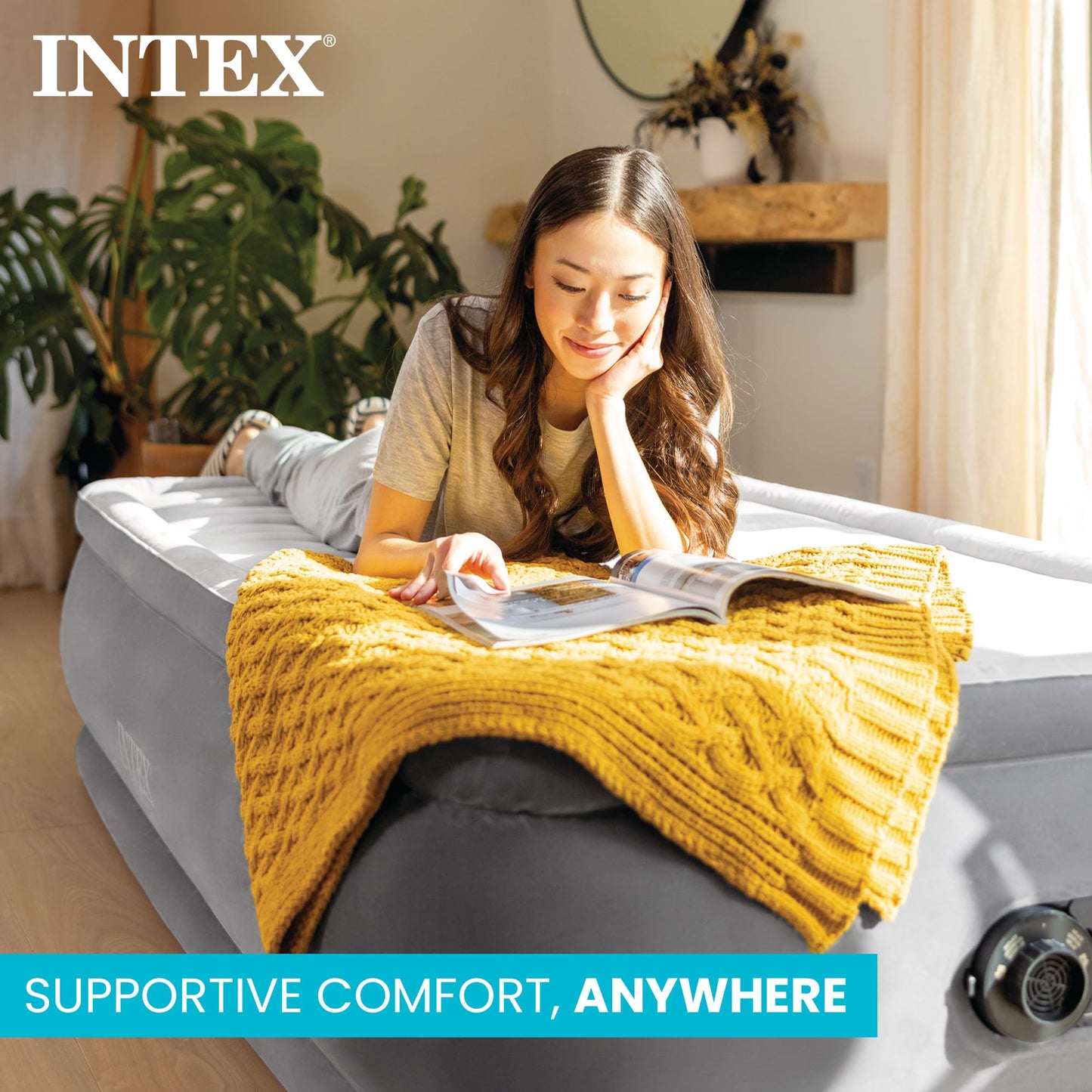 Intex Dura-Beam Deluxe 18" Twin Size Air Mattress with Built-in Pump