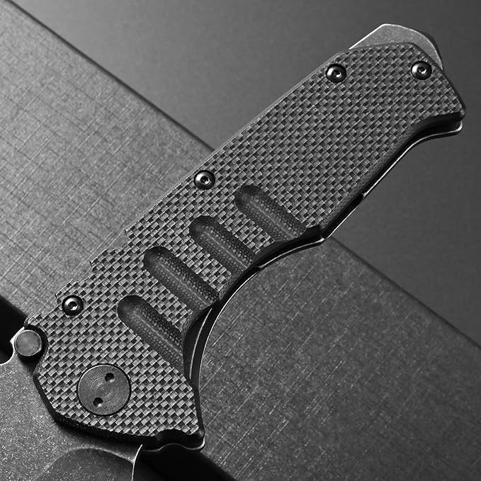 Ccanku C1137 Folding Knife, D2 Blade G10&Steel Handle EDC Tool Knife for Outdoor Camping Hiking Fishing(Black)