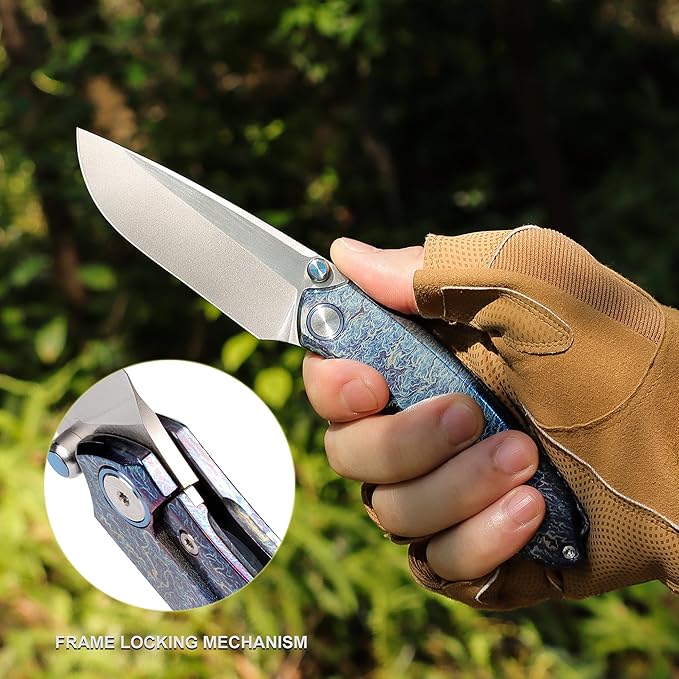 Wild Species Pocket Knife for Men,Manual Grinding Pearlescent Satin M390 Blade Titanium Handle Thumb Stud Opener Front Flipper Folding Knife for Outdoor Camping Hiking
