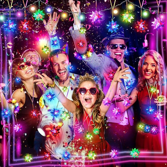48PCS Flashing Crystal Star Necklaces, Glow Necklaces Bulk Light up Party Favors, LED Glow in The Dark Party Favors for Kids Adults Birthday Glow Party Rave Halloween Goodie Bags Filler