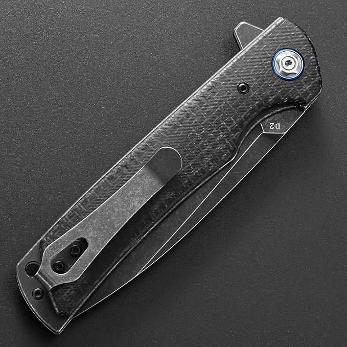 Eafengrow EF973 Folding Knife, D2 Steel Blade Micarta Handle Scale Pocket Knife Folder for Working Camping Hiking EDC Tool Knife(black)