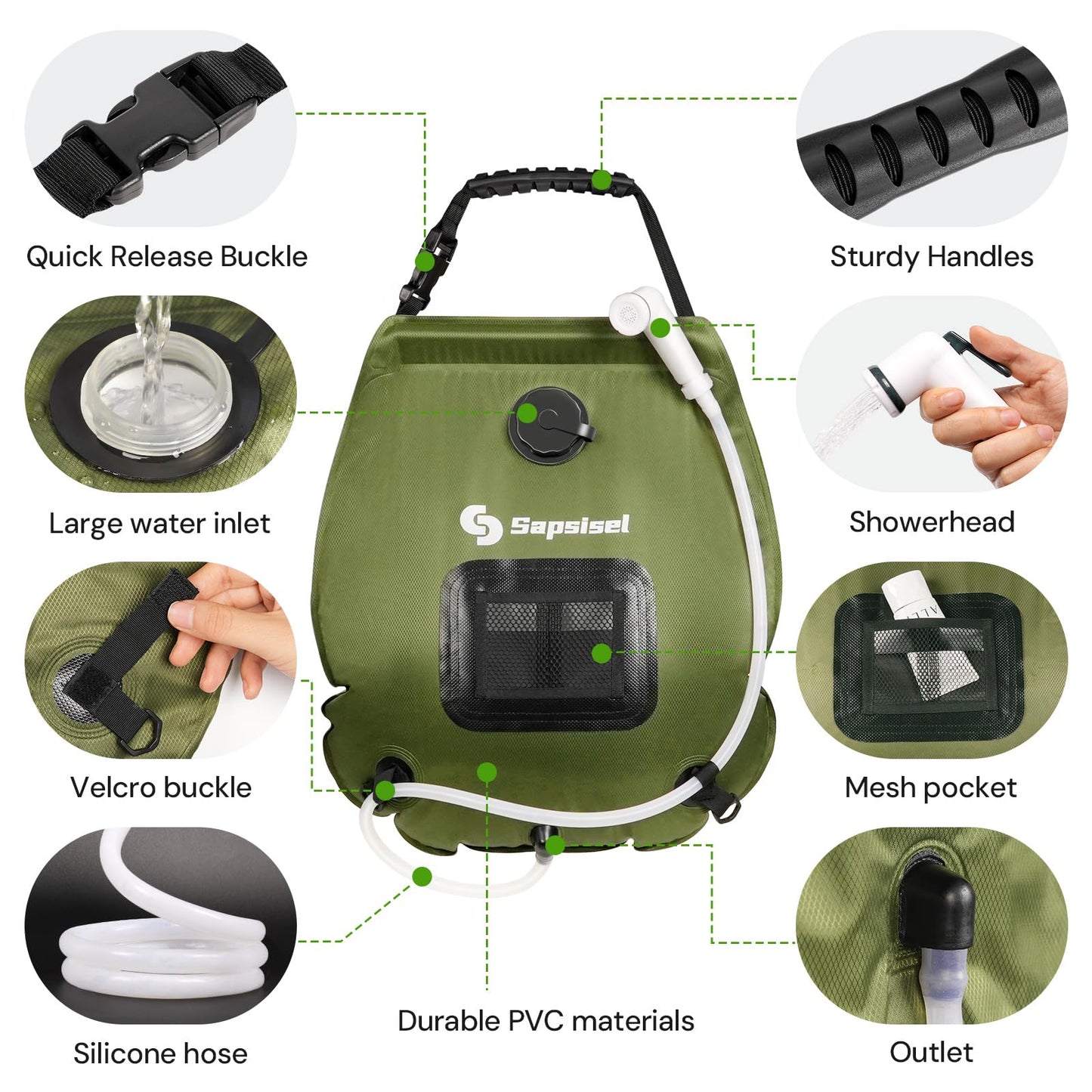sapsisel Camping Shower Bag,5 Gal/20L Solar Camping Shower, Portable Shower