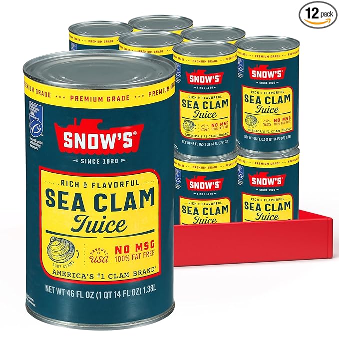 Snow's Sea Clam Juice, 46 oz Can (Pack of 12) - Premium Grade Rich & Flavorful Clam Juice from Wild Caught Surf Clams - Gluten Free, Keto Friendly, Fat Free
