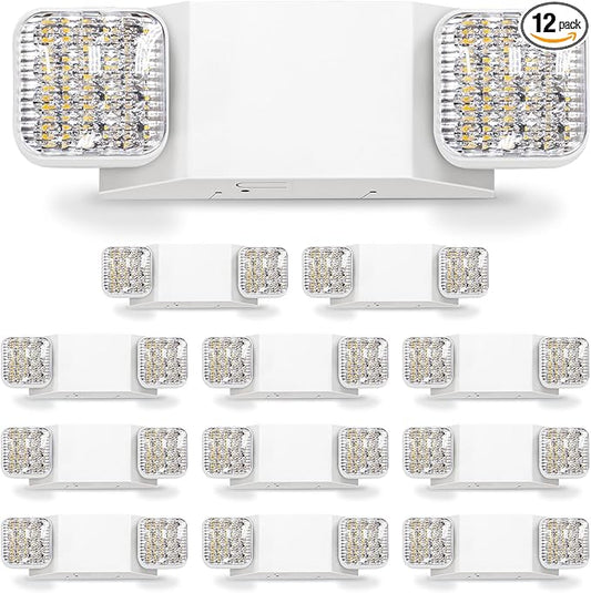 12 Pack LED Emergency Lights with Battery Backup, Two Head Adjustable, UL Listed, 5VA Flame Retardant,AC 120/277V, Hardwired Emergency Lights For Business Home Power Failure Flood Light