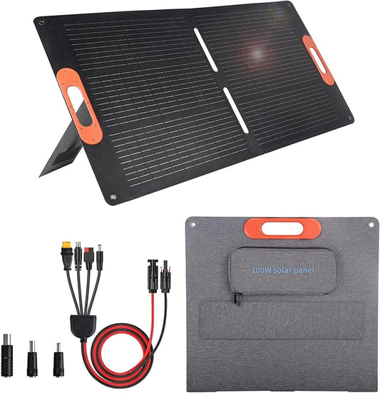 100W Solar Panel, High Efficiency Portable Solar Charger with Kickstand, MC4 Output,3-in-1 DC Connector, IP65 Waterproof for Portable Power Stations,Outdoor Camping, RV, Van, Emergency