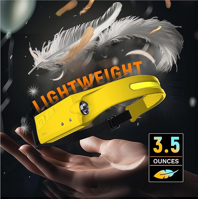EGUKU Headlamp Rechargeable, Rechargeable LED Headlamps 1200Lumens 2 COB 230°Wide Beam Headlight with Motion Sensor Bright 5 Modes Lightweight Waterproof Head Lamp for Outdoor Running, Camping Hiking