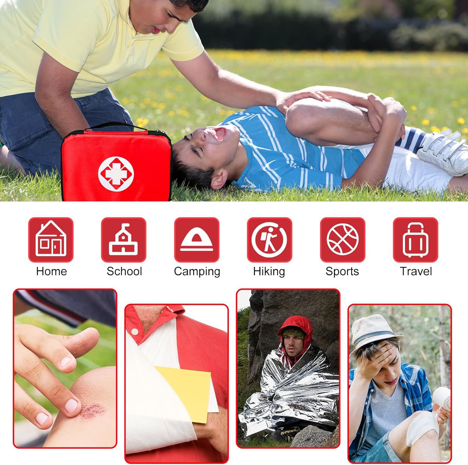 First Aid Kit 300PCS Car Home Camping Essentials Red 1st Aid