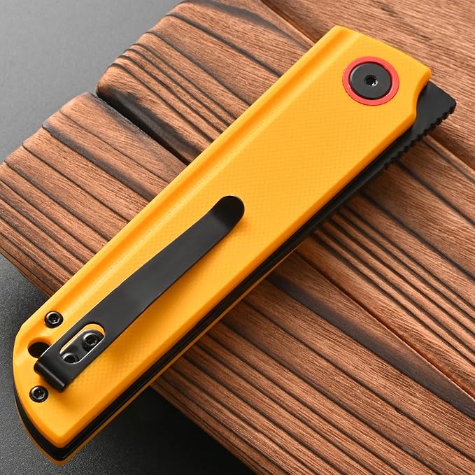 FF15 Folding Pocket Knife, AUS-10 Steel Blade G10 Handle EDC Tool Knife Pocket Clip for Men Women Outdoor Camping, Hunting, Survival(Yellow)