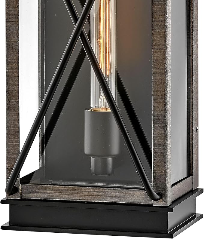 Hinkley Montecito Medium Wall Mount Outdoor Lantern - Modern, 1-Light, Aluminum, Clear Glass - Black with Driftwood Gray Accents