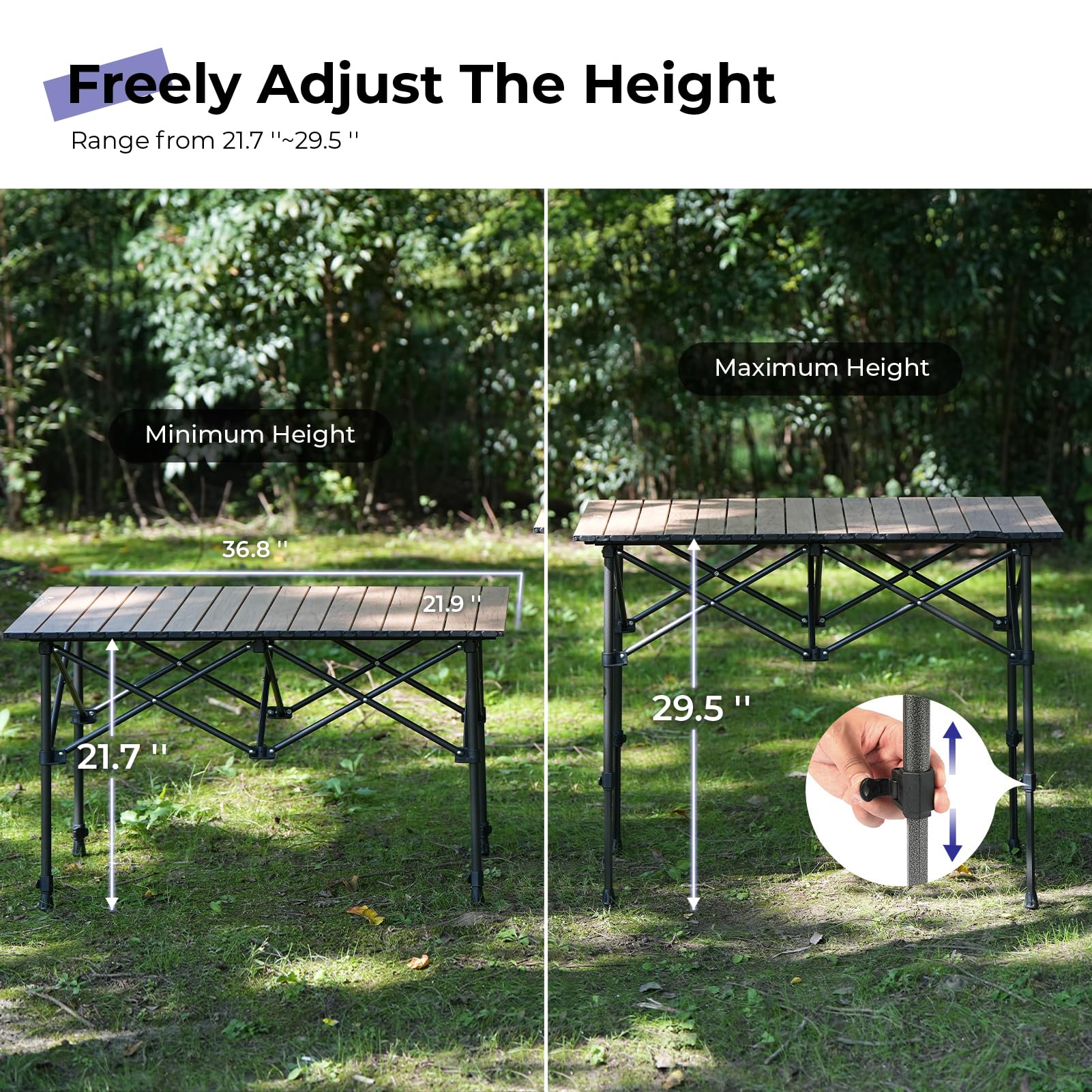 Byliable Camping Table Folding Portable Camp Aluminum Table, Wood Grain